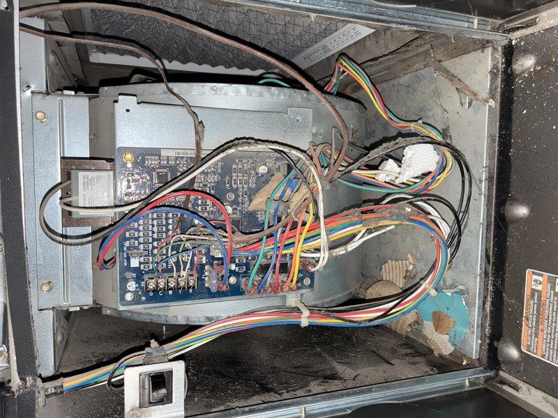 Responded to no-heat call for 2-year-old furnace system blowing cold air. Upon inspection, discovered dust accumulation on circuit board and control panel components. Cleaned electrical connections, inspected wiring integrity, and verified proper operation of the air filter. System now functioning correctly with proper heat output.