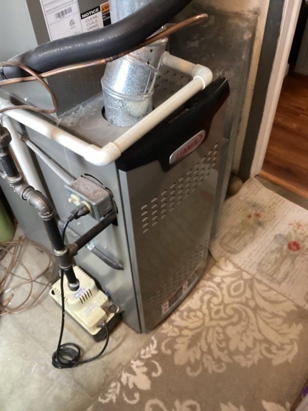 Performed rescheduled furnace maintenance on 5-year-old unit for MVP customer. Inspected evaporator coil, condensate drainage system, and heat exchanger. System appears to be functioning properly with normal signs of operational wear.
