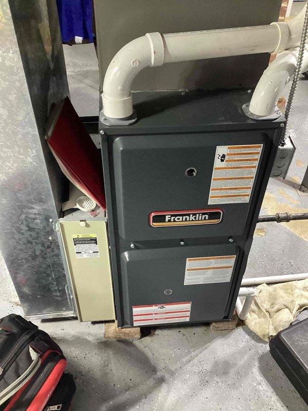 Performed diagnostic assessment on 9-year-old Franklin gas furnace reporting no heat issues. Visual inspection revealed properly installed system with intact ventilation components. Customer has secondary heat options available; service appointment rescheduled for Tuesday for comprehensive repair.