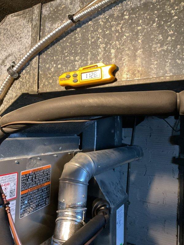 Diagnosed continuous operation issue with new furnace not reaching setpoint temperature. Performed temperature differential testing (112.1°F reading) and found improper control board settings. Adjusted parameters and verified proper cycling with improved heat distribution, restoring system operation to manufacturer specifications.