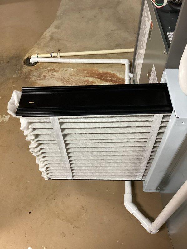 Performed scheduled maintenance on Lennox furnace system. Inspected air filter, found it clean and in good condition. Checked PVC exhaust/intake pipes, ductwork connections, and condensate drainage system - all components functioning properly with no issues detected.