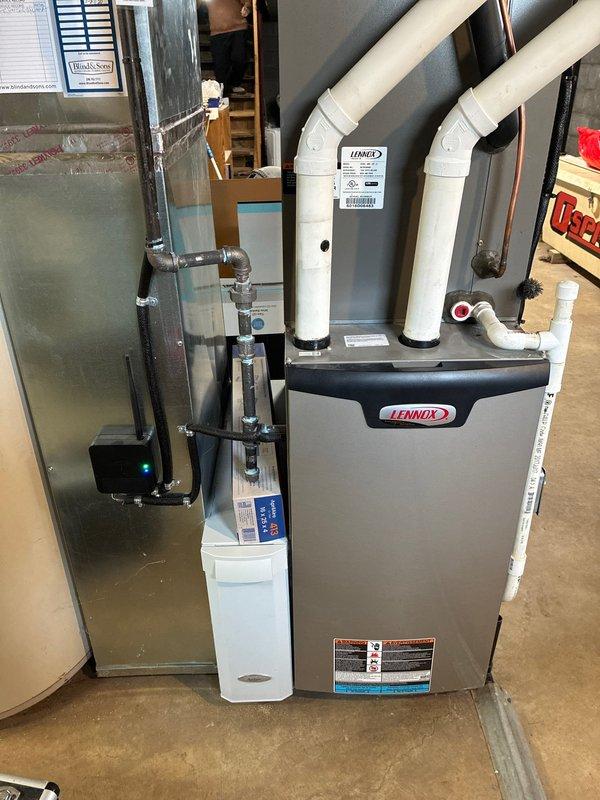 Performed scheduled furnace tune-up on 7-year-old Lennox system. Conducted combustion analysis using Bacharach analyzer, confirming acceptable readings (O₂: 6.6%, CO: 31ppm, Lambda: 1.46, CO₂: 8.1%). System operating within manufacturer specifications with proper venting configuration.