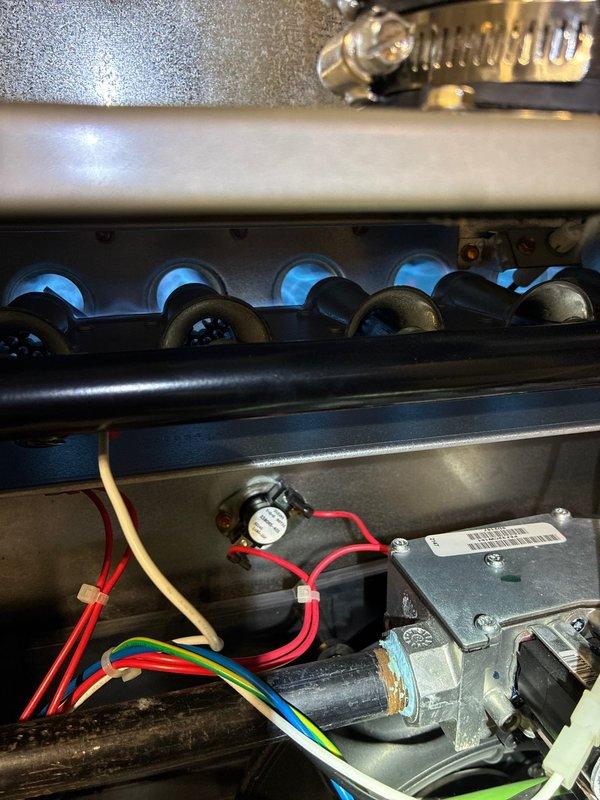 Performed routine maintenance on 4-year-old Carrier heating system with Aprilaire humidifier. Inspected burner flames and verified proper ignition sequence, checked control wiring connections, and confirmed gas valve operation. System functioning normally with all components in good working condition.