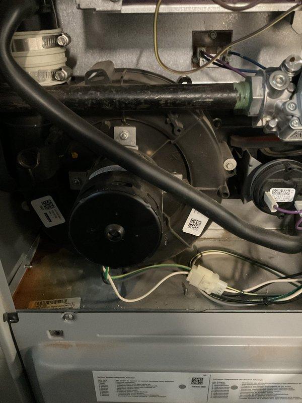 Responded to callback regarding insufficient heating issue after previous service visit on 1/8 that addressed noise concerns and included condensate pump and blower wheel cleaning. Diagnostic inspection of MVP natural gas furnace revealed improper operation of the blower motor assembly. Removed access panel, inspected wiring connections and blower components, adjusted motor settings, and verified proper operation. System now heating to set temperature with normal operation confirmed.