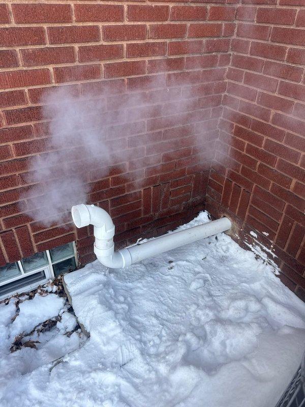 Successfully completed installation of a 90% efficient Lennox furnace with proper PVC venting. System was properly connected to the existing ductwork and all connections were tested for proper operation. Exterior venting was confirmed to be exhausting correctly with visible vapor discharge.