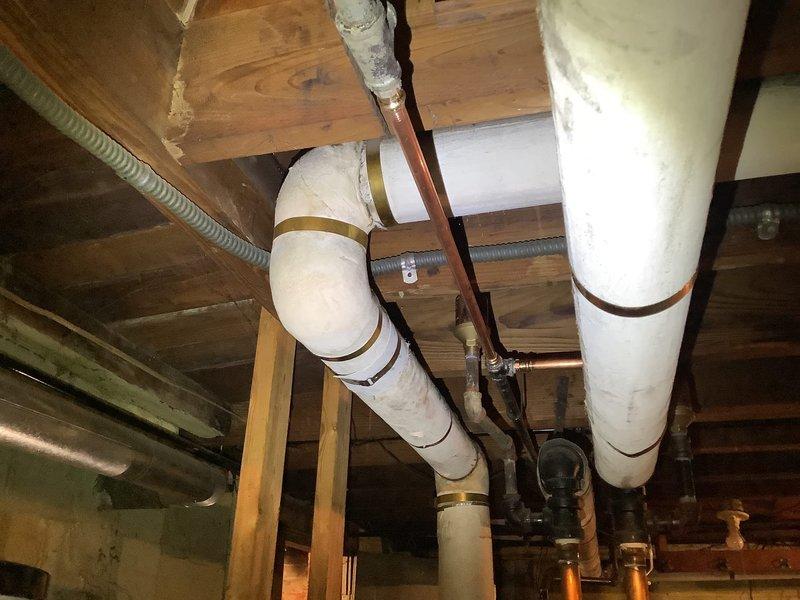 Completed replacement of both steam main vents at the end of runs before the condensate line drop points. Installed new backflow device for the boiler system, connecting from the existing galvanized fittings with new piping. Additionally, replaced two identified leaking sections in the steam boiler system.