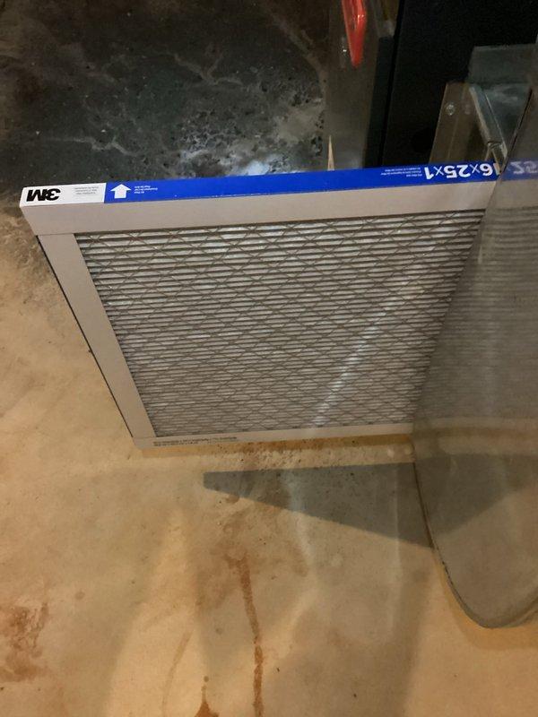 Performed scheduled MVP heating maintenance service. Inspected furnace internal components including blower motor assembly, gas valve, control board, and wiring connections. Replaced air filter with new 6x25x1 pleated filter to ensure optimal system performance and air quality.