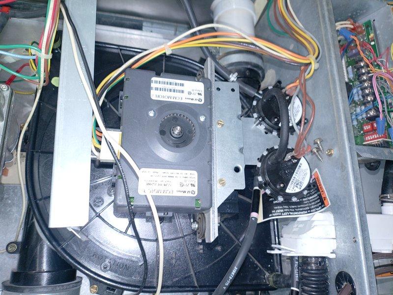 Performed scheduled maintenance on 22-year-old MVP furnace. Inspected interior components including motor/actuator assembly, wiring connections, and circuit board with all indicator lights operational. Examined blower wheel which showed normal wear but remains in functional condition with no damage to fins or mounting hub. All components appear properly installed and operational.