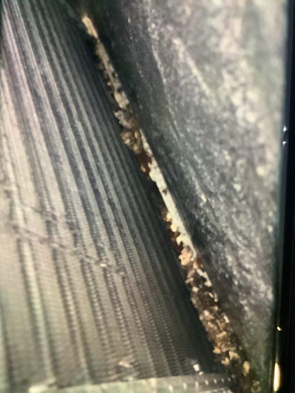 Performed routine tune-up on customer's aging furnace (>10 years old). Inspection revealed significant dust/debris accumulation in heat exchanger fins and junction areas. Cleaned accessible components and verified system operation. Recommended regular maintenance schedule to extend equipment lifespan.