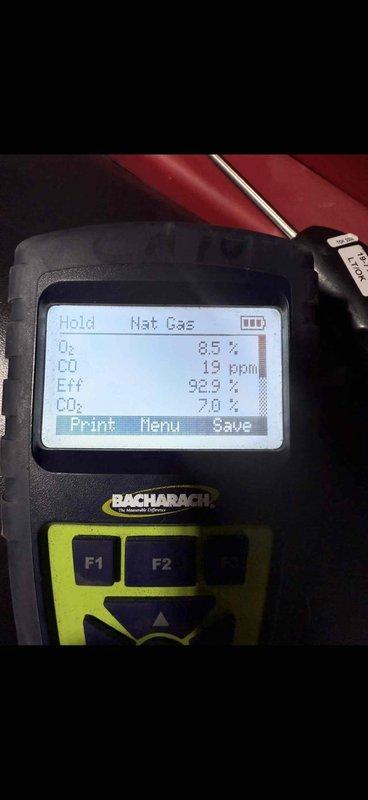 Performed scheduled MVP Heating maintenance service. Inspected electrical connections and wiring in utility panel, ensuring proper installation and secure connections. Conducted combustion analysis using Bacharach analyzer, confirming optimal system efficiency (92.9%) with acceptable O₂ (8.5%), CO₂ (7.0%), and CO (19 ppm) levels for natural gas operation.
