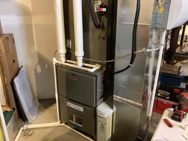 Responded to emergency call regarding basement flooding caused by a kinked humidifier line installed on 11/25. Upon inspection, located and corrected the kinked line, preventing further water damage. Verified proper drainage and operation of the Lennox furnace system after repair.