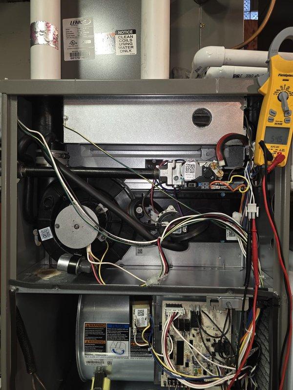 Performed scheduled MVP heating maintenance service on Lennox furnace system. Conducted comprehensive diagnostic testing using Fieldpiece multimeter to verify electrical components and connections. Inspected condensate pump and drainage system, confirming proper operation of all mechanical elements with no issues identified.