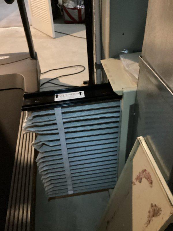 Completed routine furnace maintenance on Trane heating system for MVP member. Inspected and verified proper installation of pleated air filter in air handler. System appears to be operating normally with all components in good working condition.