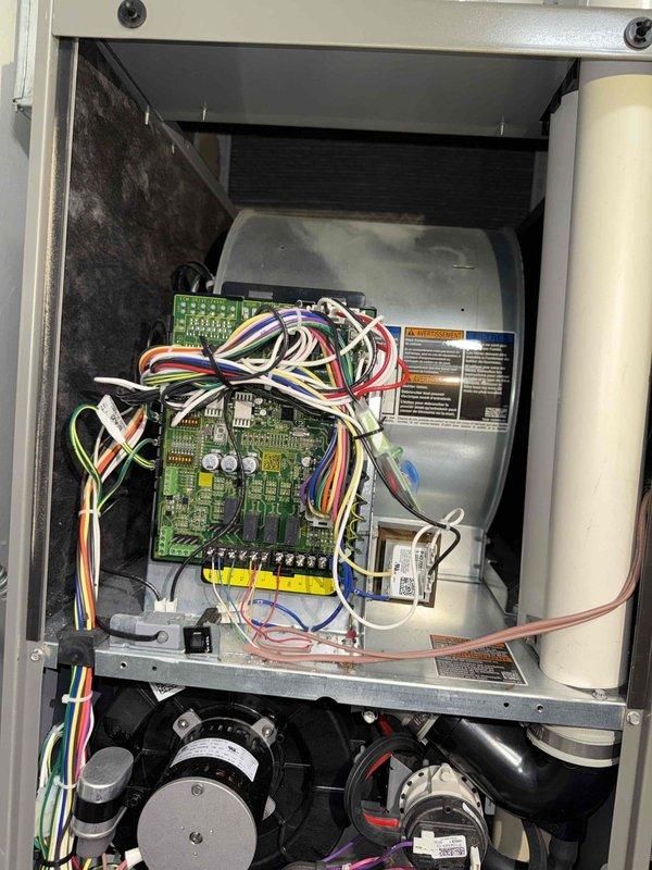 Completed scheduled MVP Heating maintenance service. Performed visual inspection of furnace components including circuit board, wiring connections, and blower assembly. All components appear properly installed and in normal working condition with no visible damage or deterioration noted.