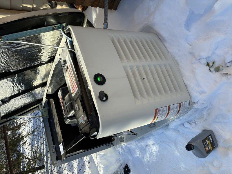 Performed scheduled maintenance on Generac generator. Inspected unit despite winter conditions and significant snow accumulation. Verified proper operation of control systems and confirmed green indicator light functioning correctly. Checked all connections and components within the Goodman HVAC system integration.