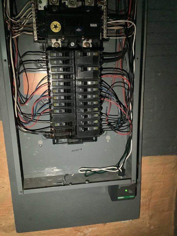 Completed installation of surge protector in client's electrical panel as requested. Verified proper connection to the main breaker and confirmed functionality as indicated by the illuminated indicator light. All circuit breakers and wiring remain in good working order following installation.
