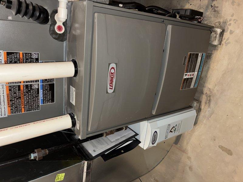 Completed routine heating maintenance service on Lennox HVAC system less than one year old. Inspected furnace components, connections, and ventilation system. Verified clean condition of pleated air filters and proper system operation.