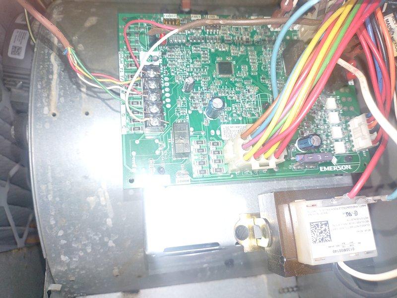 Diagnosed ignitor failure on furnace that occurred after previous service. Inspected system and found significant dust accumulation on filter. Examined Emerson circuit board and wiring connections, confirming ignitor malfunction. Replaced faulty ignitor component to restore proper furnace operation.