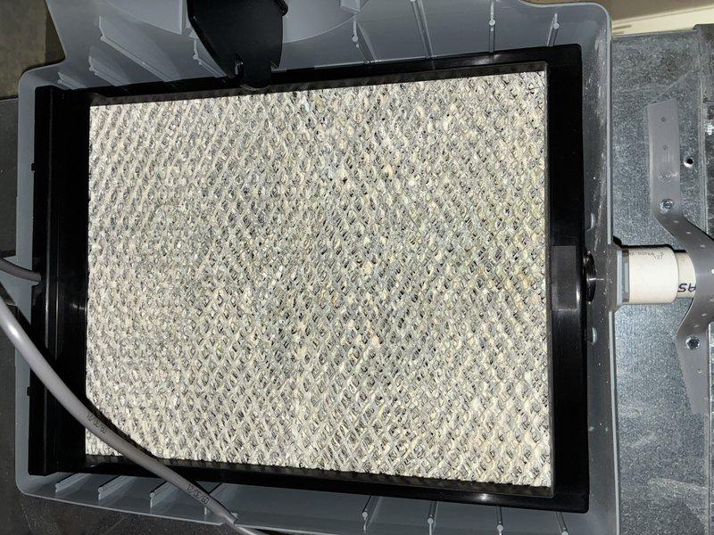 Performed routine furnace maintenance under MVP membership for 3-year-old system. Inspected and evaluated air filter system, noting significant dust accumulation on the Aprilaire filter element and diamond-patterned mesh filter, indicating both are due for replacement. Made recommendations for filter changes to maintain optimal system performance and efficiency.