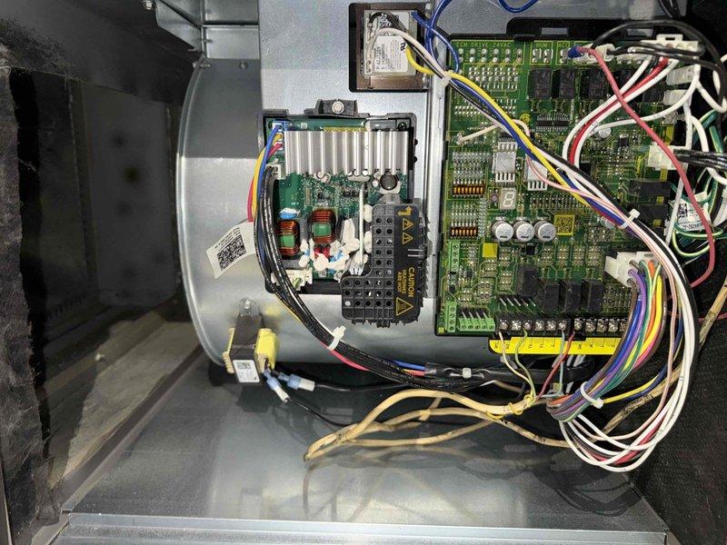 Completed scheduled MVP Heating Visit (PWI) maintenance service. Inspected fan assembly for proper operation and airflow, noting minor dust accumulation on blades but overall good condition. Examined control board and electrical components, verifying all connections are secure and functioning correctly with no signs of damage or overheating.