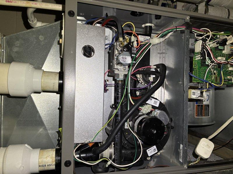 Performed scheduled heating maintenance visit on customer's HVAC system. Inspected internal components including circuit board, blower assembly, and gas valve. Examined blower wheel and fan assembly for proper operation and cleaned components to ensure optimal system performance.
