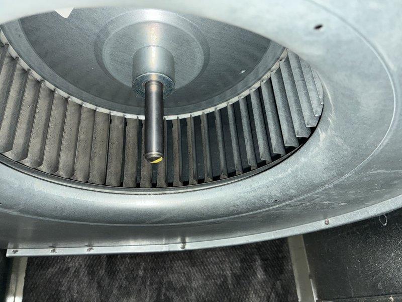 Performed routine maintenance on 9-year-old furnace. Inspected blower wheel assembly for proper operation and cleaned components. Examined internal wiring connections and circuit board functionality with no issues detected.
