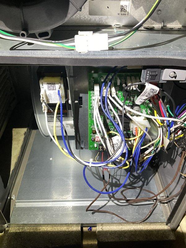 Replaced defective circuit board and gas valve in HVAC system. Installed new Resideo components and reconnected all electrical connections. System now operating properly with all control functions restored.