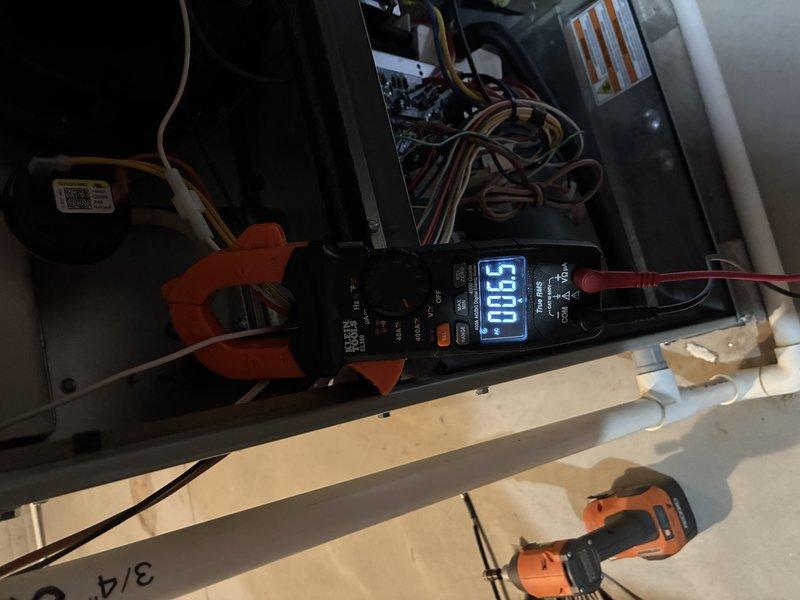 Completed repair of PVC vents as scheduled. Performed diagnostic testing with clamp meter on electrical components, recording amperage readings of 6.5 amps. Inspected and serviced fan assembly, addressing wear on the central shaft/bearing component within the blower system.