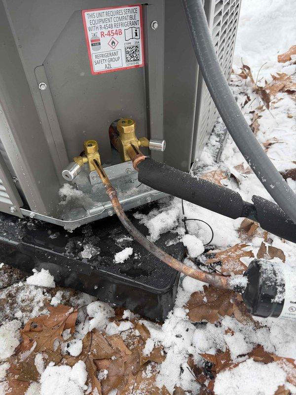 Successfully installed a complete 90% furnace and air conditioning system utilizing R-454B refrigerant. Mounted the outdoor condensing unit on a level surface and properly connected refrigerant lines. Installed electrical disconnects and completed all necessary wiring to ensure safe system operation.