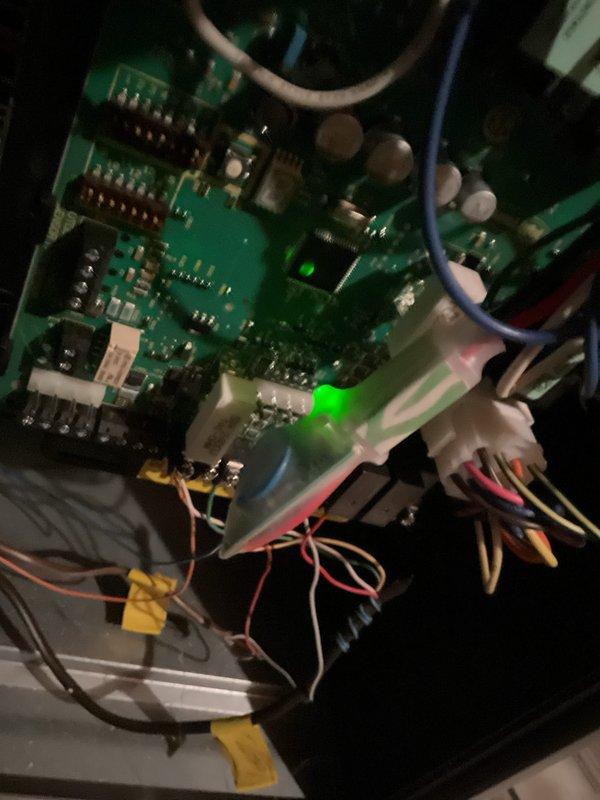 Performed fall maintenance check-up on furnace of undetermined age. Inspected gas line connections which showed signs of corrosion at union joint. Examined control board and verified proper operation with LED indicator light functioning normally. System is operational but recommend monitoring the corroded gas fitting for potential future replacement.