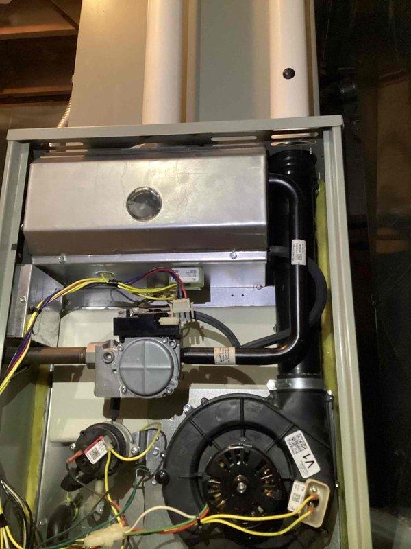 Diagnosed and repaired a furnace that was blowing cold air by identifying a faulty ignition sequence preventing the burners from lighting. Inspected all internal components including the blower motor, heat exchanger, and gas valve assembly, then cleaned flame sensor connections and reset the system, restoring proper heating function.