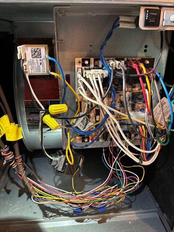 Performed annual furnace tune-up that had been rescheduled. Conducted thorough inspection of electrical control board connections and components. Completed combustion analysis with Bacharach analyzer showing optimal readings (O₂: 7.4%, CO: 18ppm, CO₂: 7.6%, Lambda: 1.55), confirming proper fuel-air mixture and safe operation.