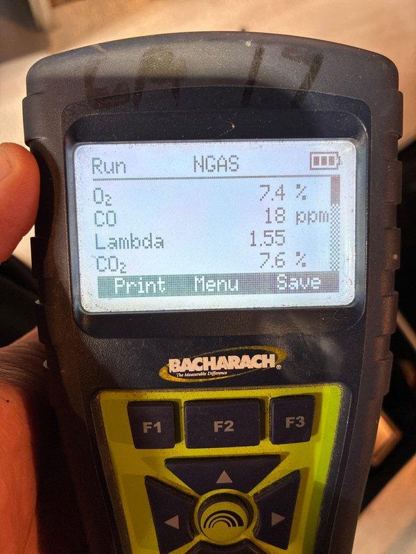 Performed annual furnace tune-up that had been rescheduled. Conducted thorough inspection of electrical control board connections and components. Completed combustion analysis with Bacharach analyzer showing optimal readings (O₂: 7.4%, CO: 18ppm, CO₂: 7.6%, Lambda: 1.55), confirming proper fuel-air mixture and safe operation.