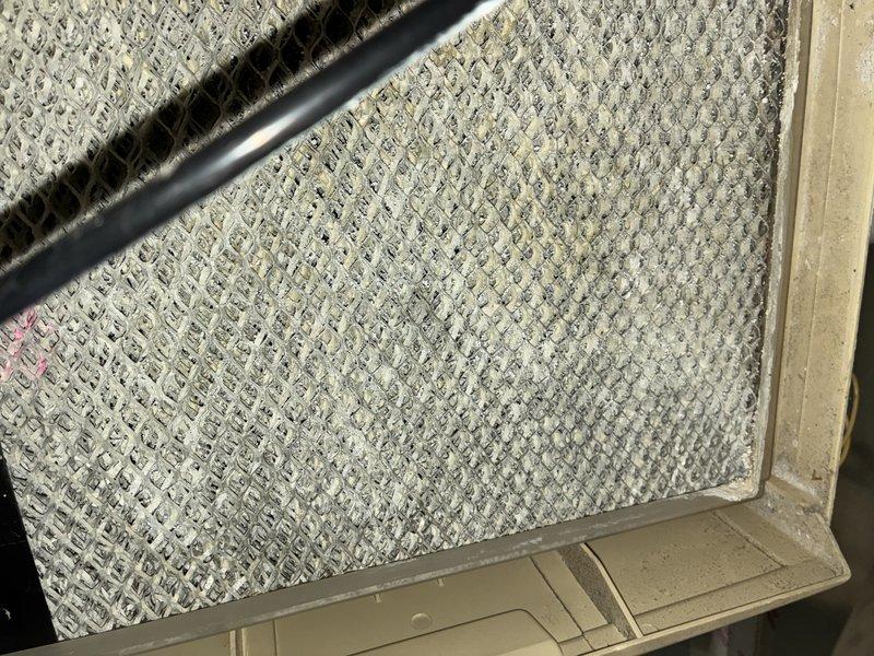 Performed routine furnace maintenance for MVP customer. Inspected HVAC system including ducting, PVC condensate lines, and connections - all in good condition. Identified and replaced severely dirty air filter with significant dust accumulation in diamond mesh pattern, which was restricting airflow.