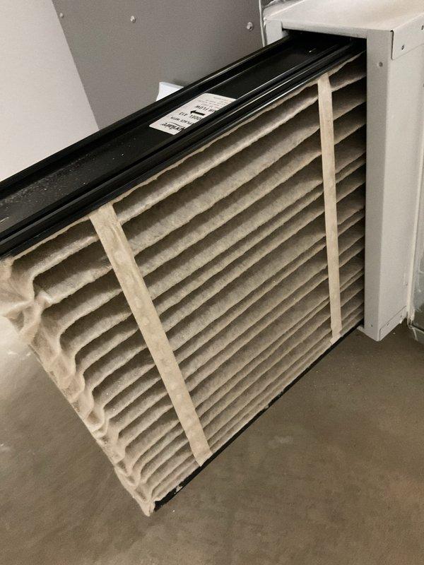 Performed routine maintenance on MVP furnace system. Inspected and replaced severely clogged air filter to restore proper airflow. Cleared heating event fault and verified system operation with standard tools.