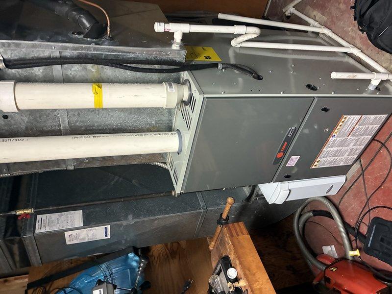 Performed scheduled MVP heating maintenance service. Inspected furnace system including connections, ductwork, and PVC venting. Removed and replaced severely dust-laden air filter which was restricting proper airflow. Note: Access to property was limited due to snow accumulation on driveway as previously communicated.