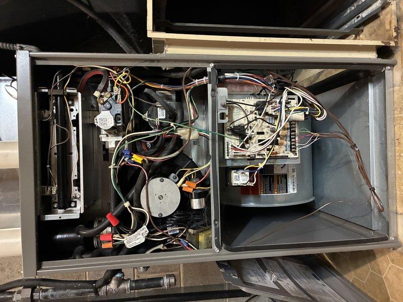 Performed routine maintenance on two furnaces as requested. Conducted comprehensive electrical inspection using clamp meter, confirming proper amperage readings of 40.8 on blower motor. All internal components, control board connections, and wiring were examined and found to be in proper working condition.