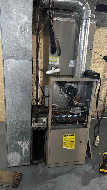 Diagnosed 20+ year old furnace with no heat operation. Performed comprehensive inspection of control board and wiring connections. Identified significant wear on circuit board terminals with multiple discolored wire connections. Replaced control board and properly secured all wiring to restore heating function.