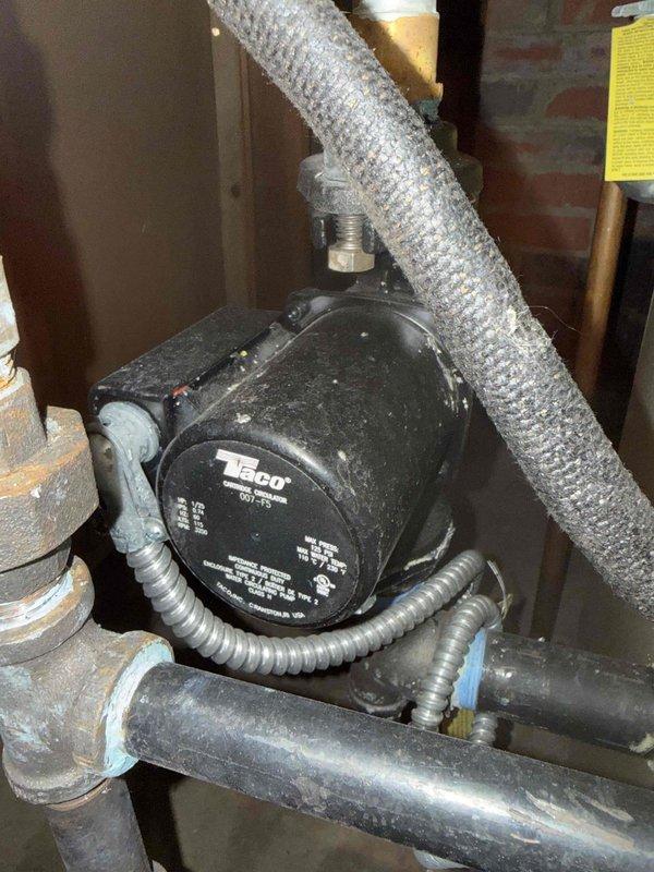 Performed scheduled MVP furnace maintenance service. Inspected pressure regulator valve and copper piping connections for proper operation and seal integrity. Examined Taco circulation pump and associated ductwork, confirming system functionality with no issues detected.