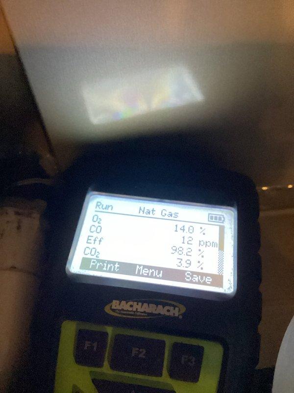Performed annual furnace maintenance for customer interested in service contract. Conducted comprehensive system inspection and combustion analysis using Bacharach analyzer, which confirmed proper natural gas combustion parameters (O₂, CO, CO₂) within acceptable ranges. System appears to be functioning normally with all components in good working order. Customer was not present during service.