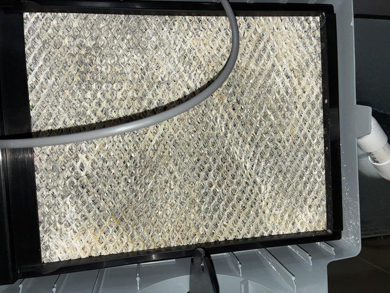 Performed routine heating maintenance on a 1-year-old system. Inspected furnace installation and connection points, noting system appears to be in good working condition. Identified severely dirty air filter with significant dust and particulate buildup requiring immediate replacement.