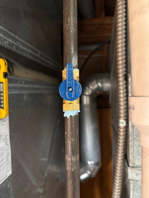 Installed 90% efficiency furnace with proper safety measures including installation of Kidde carbon monoxide detector. Installed new gas shut-off valve on the copper supply line to ensure code compliance and system safety.