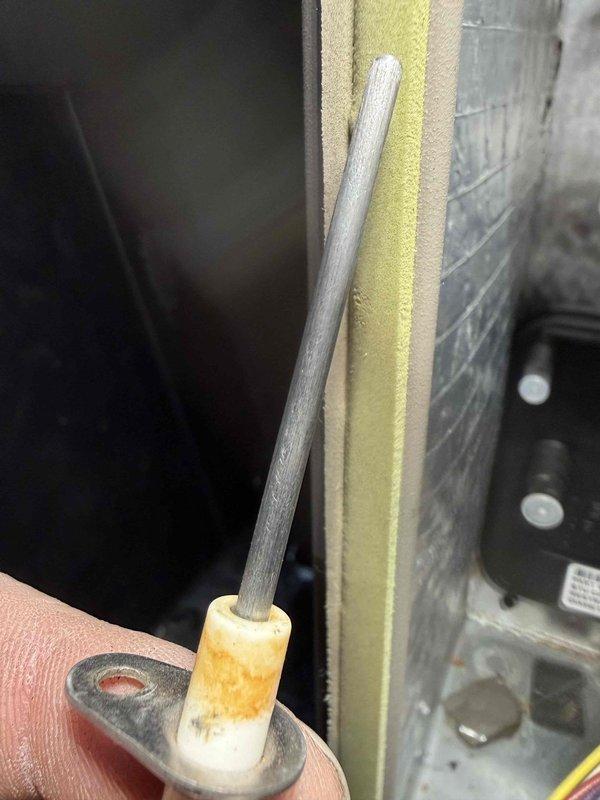 Performed scheduled MVP Heating Visit on 18-year-old system. Inspected mechanical components and examined ignition assembly, noting discoloration on ceramic insulator and electrode. Documented condition with photos for future reference.