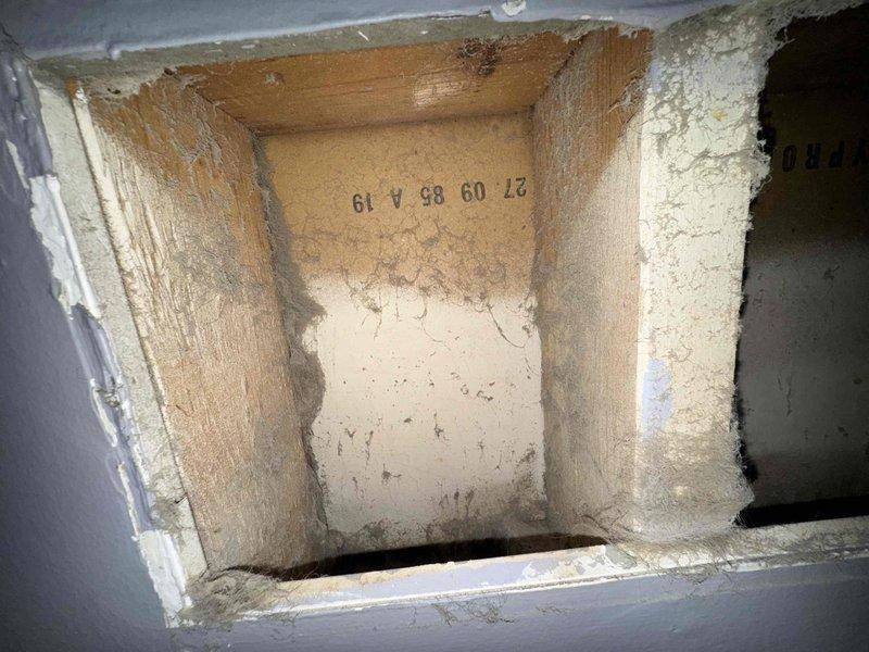 Completed comprehensive duct cleaning service on a 14-vent HVAC system, addressing significant corrosion and deterioration identified within the ductwork. Documented pre-service conditions showing extensive oxidation in metal components and structural damage to vent cavities, which were thoroughly cleaned and sanitized to improve system efficiency and indoor air quality.