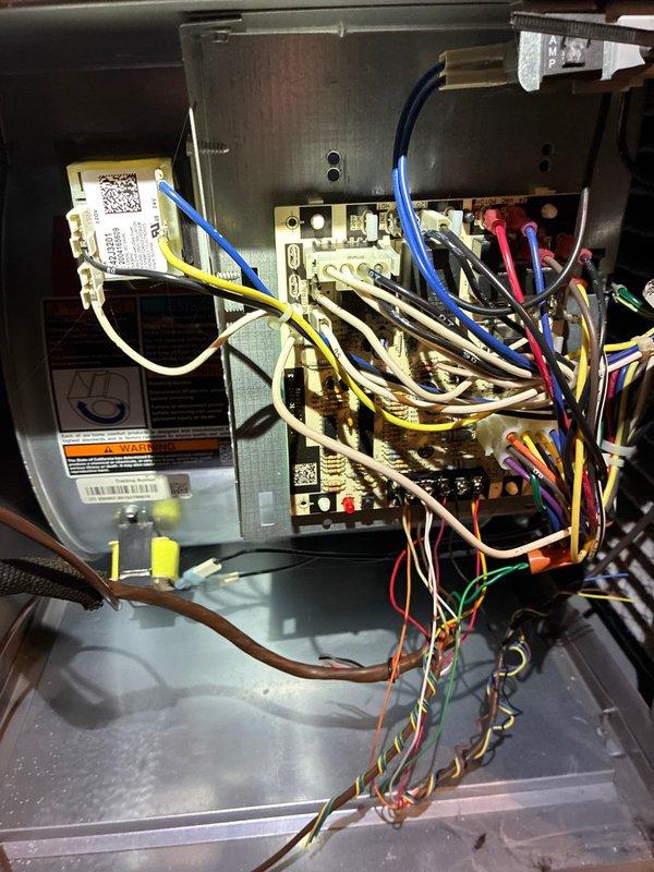 Performed routine maintenance on 5-year-old gas furnace, including inspection and testing of control board circuitry and electrical connections. Soldering repairs were completed on wiring connections to ensure proper system operation, and ductwork was evaluated for potential cleaning needs.