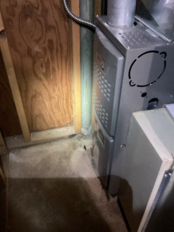 Performed scheduled maintenance visit on heating system, which included inspection of the furnace unit and ductwork. Discovered heavily soiled air filter with significant dust accumulation, indicating prolonged use since previous service (filter appeared dated 3-20-15). Replaced filter to restore proper airflow and system efficiency.