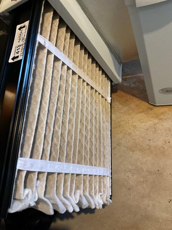Performed scheduled MVP heating maintenance service. Inspected system and replaced air filter, ensuring proper installation with correct airflow direction. Used hex key to access components and complete comprehensive heating system check.