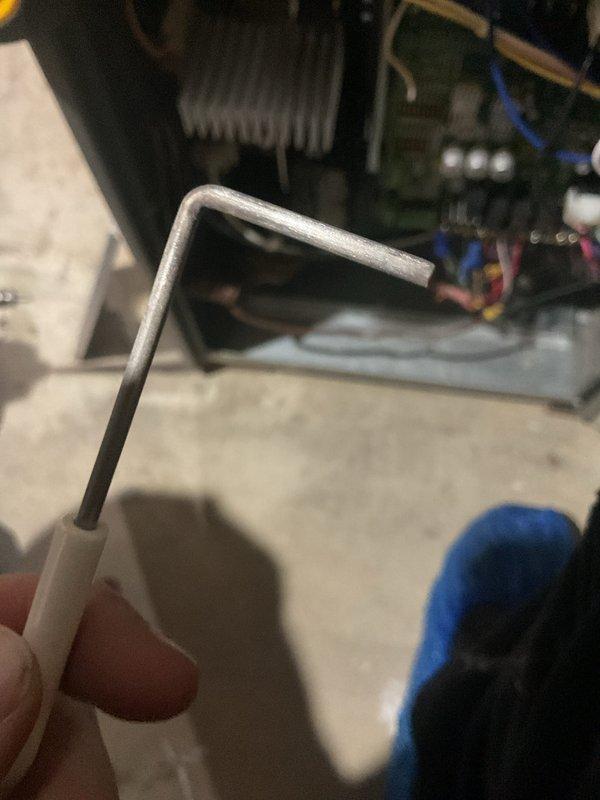Performed scheduled heating maintenance service. Inspected gas pipe connections at the union fitting in the utility room and assessed for proper sealing. Used hex key tool to access and examine control board components of the heating system for proper function and electrical connectivity.