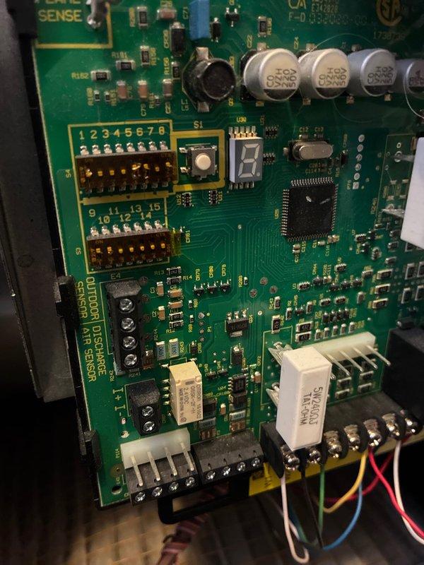 Performed routine heating maintenance service on multiple units. Inspected control board circuitry, examining DIP switch settings and terminal connections. Used hex key tool to access and adjust components as part of the standard MVP heating maintenance protocol.