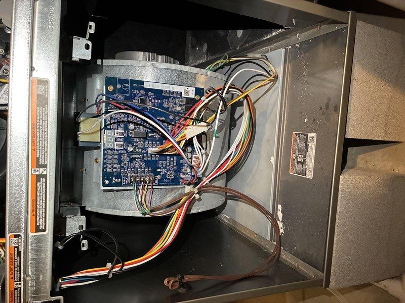 Performed scheduled MVP Heating maintenance service. Inspected and documented condition of blower wheel assembly and electrical control board. All components functioning properly with no issues observed.